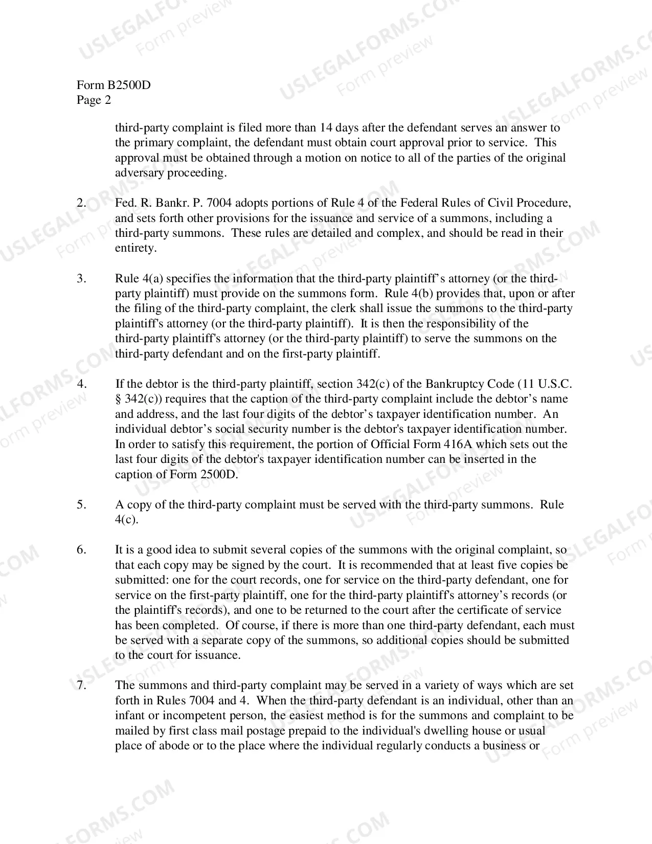 Preview Instructions for Third-Party Summons
