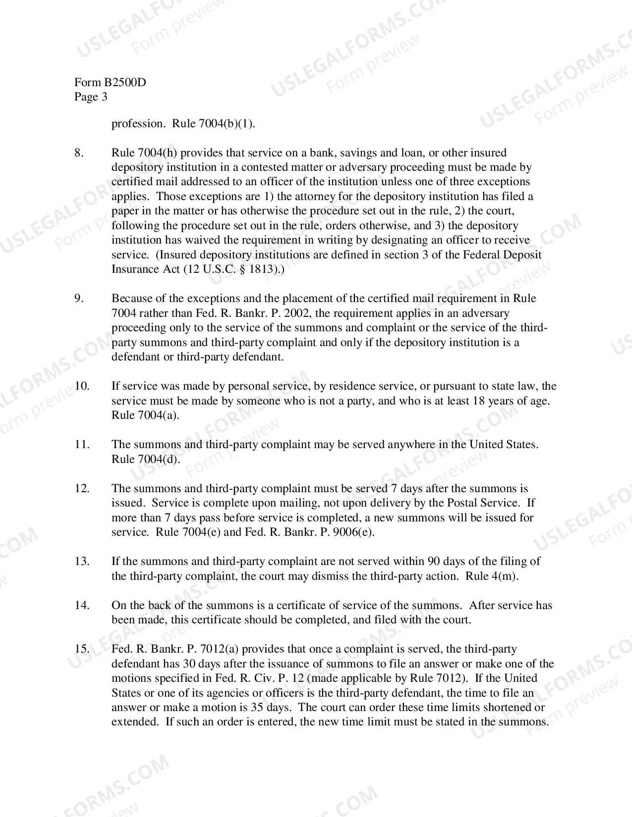 Preview Instructions for Third-Party Summons