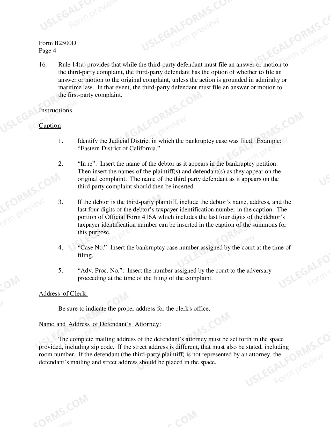 Preview Instructions for Third-Party Summons