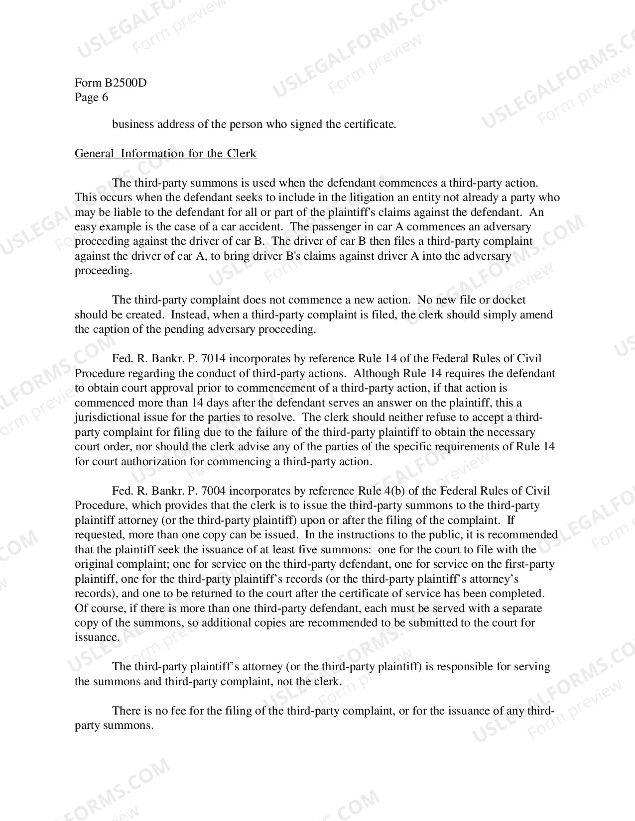 Preview Instructions for Third-Party Summons