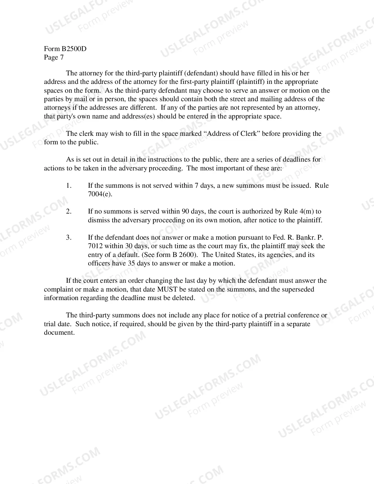 Preview Instructions for Third-Party Summons