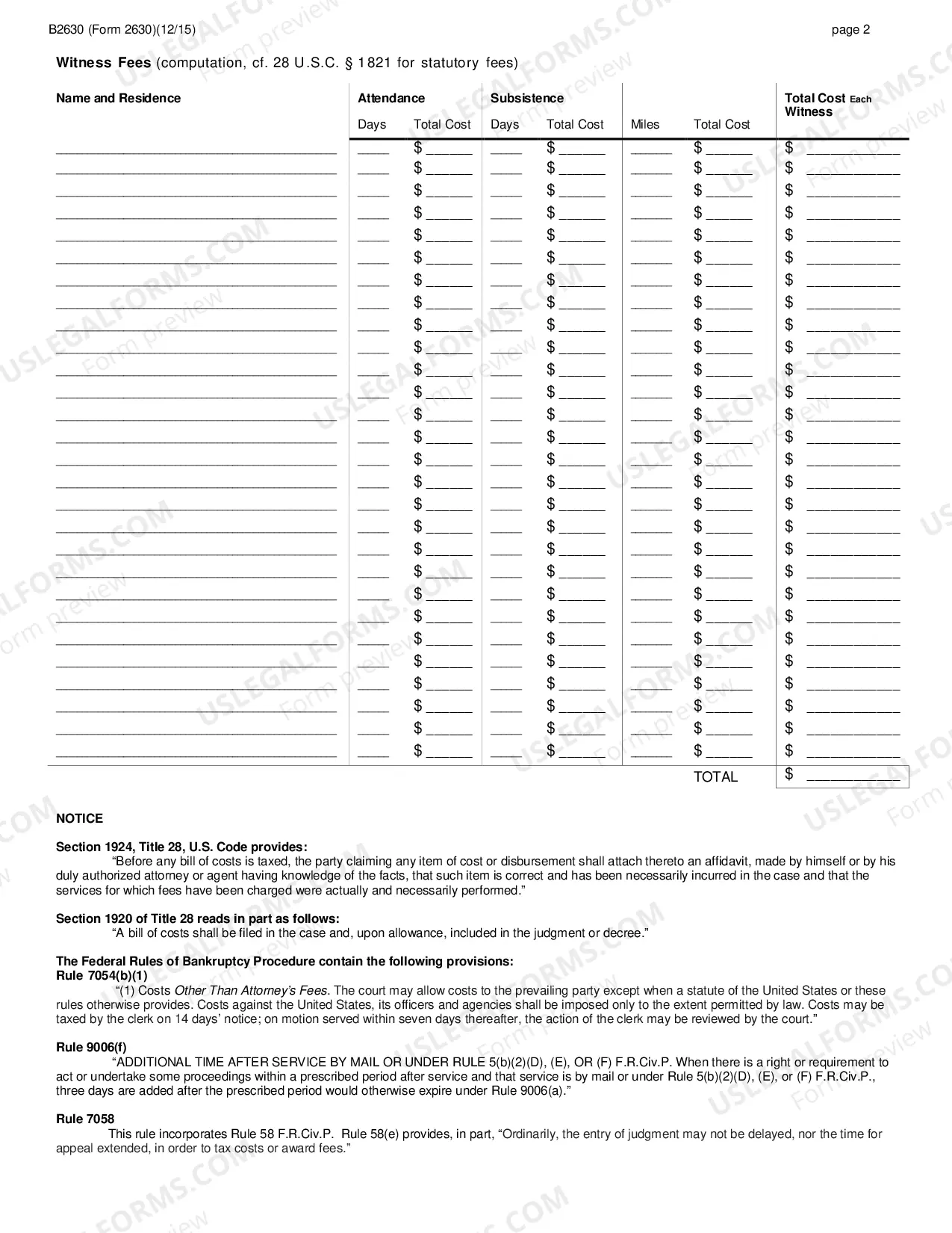 Preview Bill of Costs