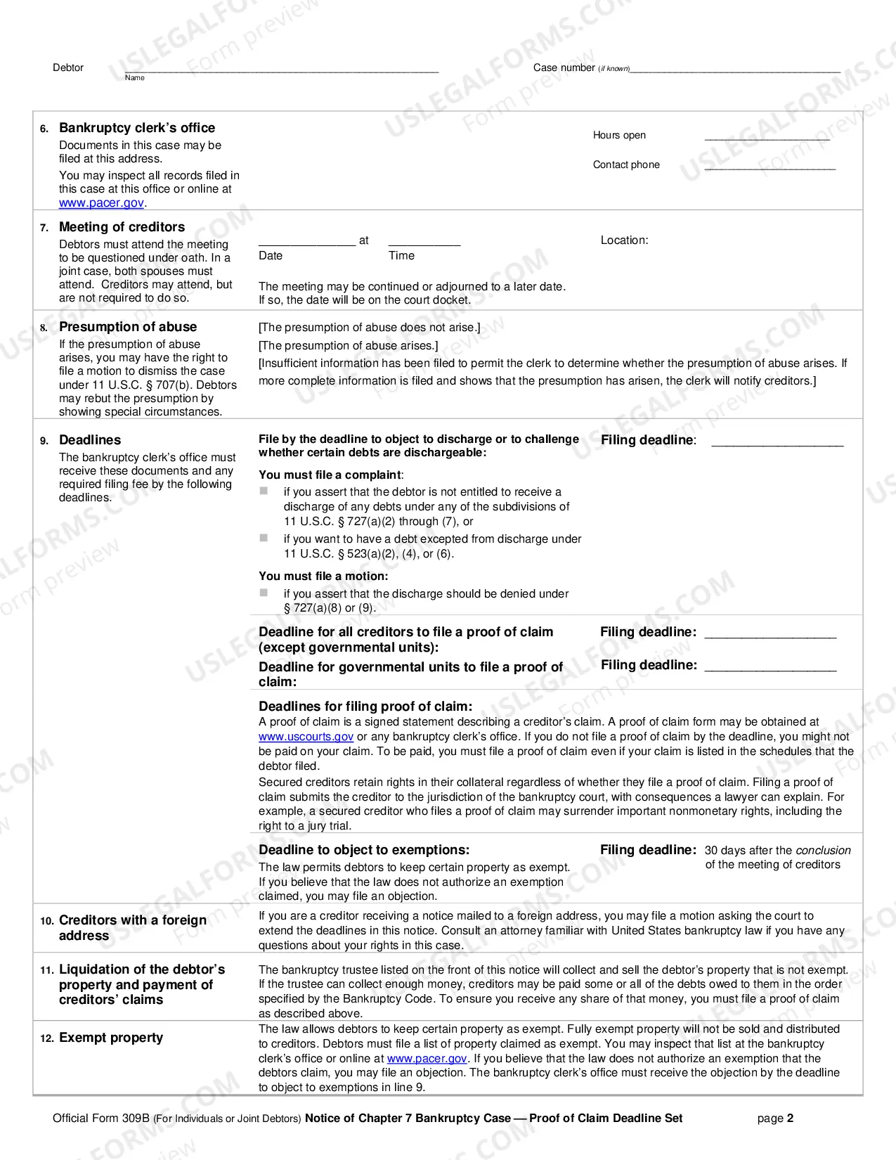 Preview Notice of Chapter 7 Bankruptcy Case - Proof of Claim Deadline Set (For Individuals or Joint Debtors)