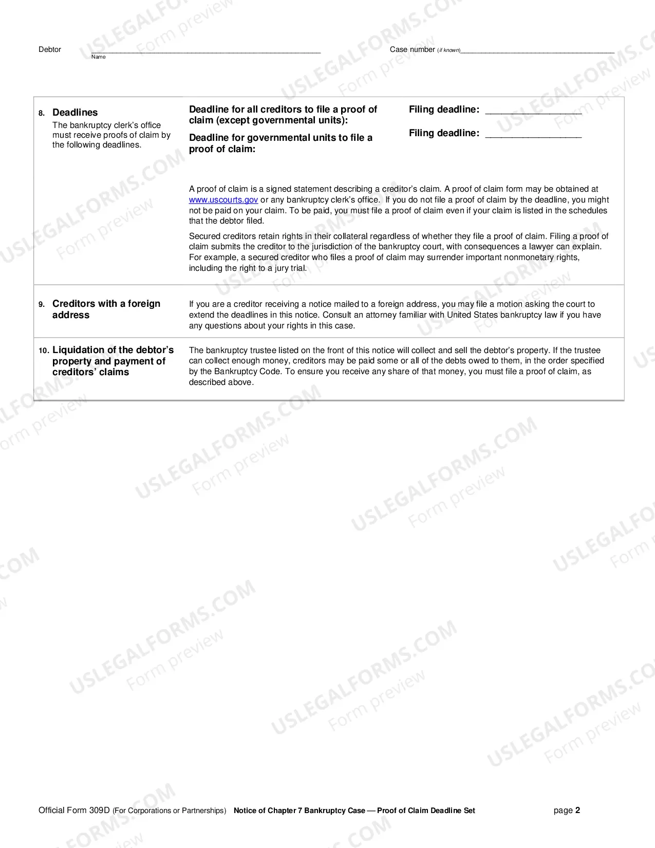 Preview Notice of Chapter 7 Bankruptcy Case - Proof of Claim Deadline Set (For Corporations or Partnerships)