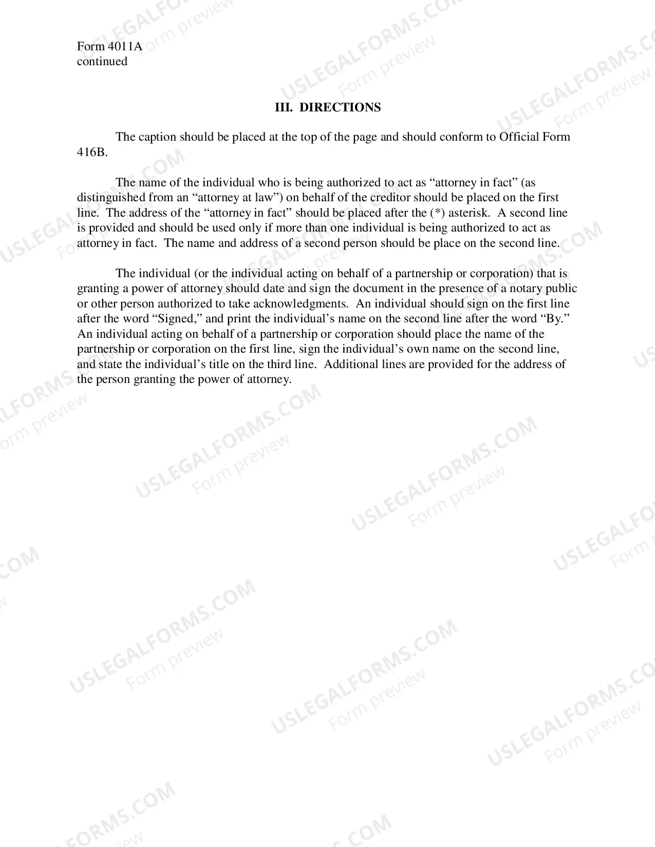 Preview Instructions for General Power of Attorney