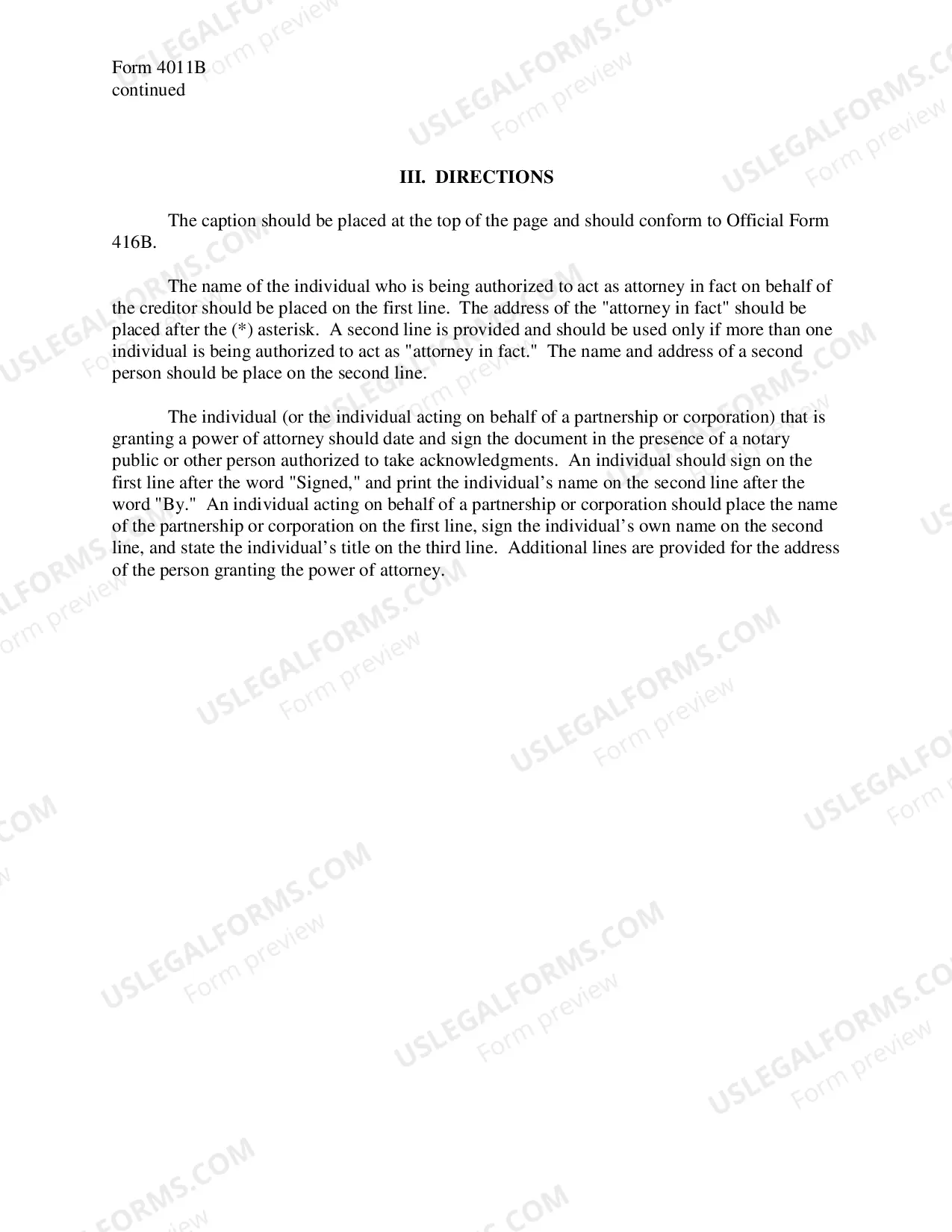 Preview Instructions for Special Power of Attorney