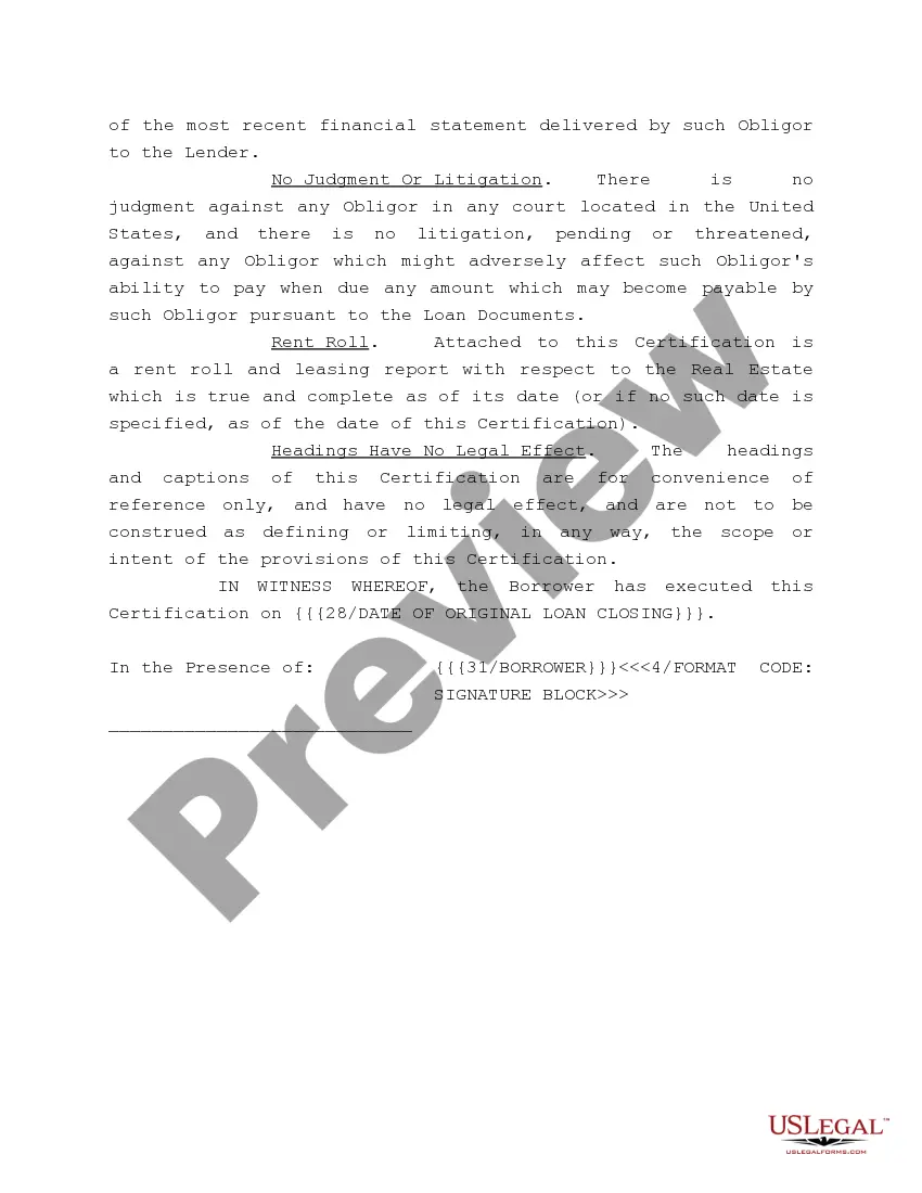 Preview Borrowers Certificate Form