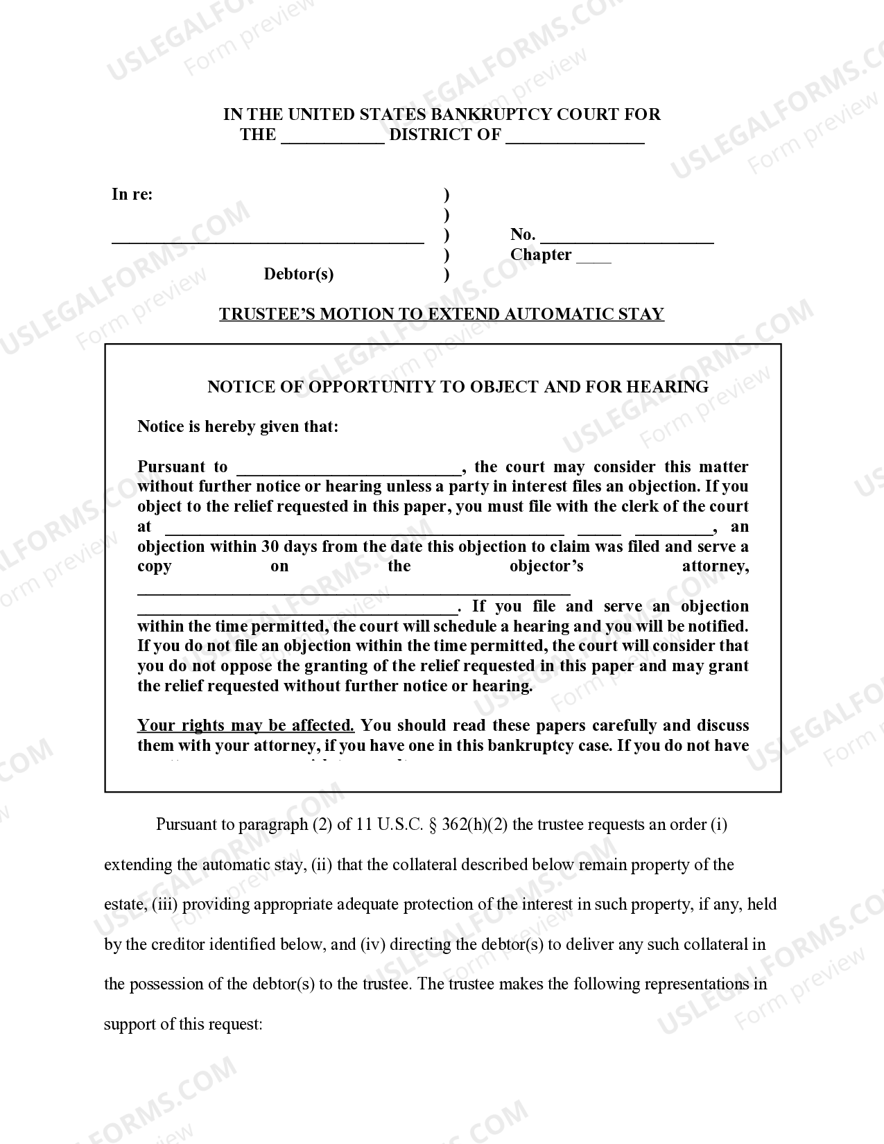 Trustee's motion to prevent termination of automatic stay Automatic Stay US Legal Forms