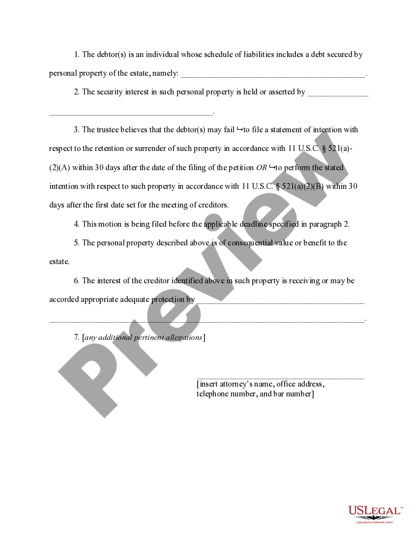 Trustee's motion to prevent termination of automatic stay Automatic