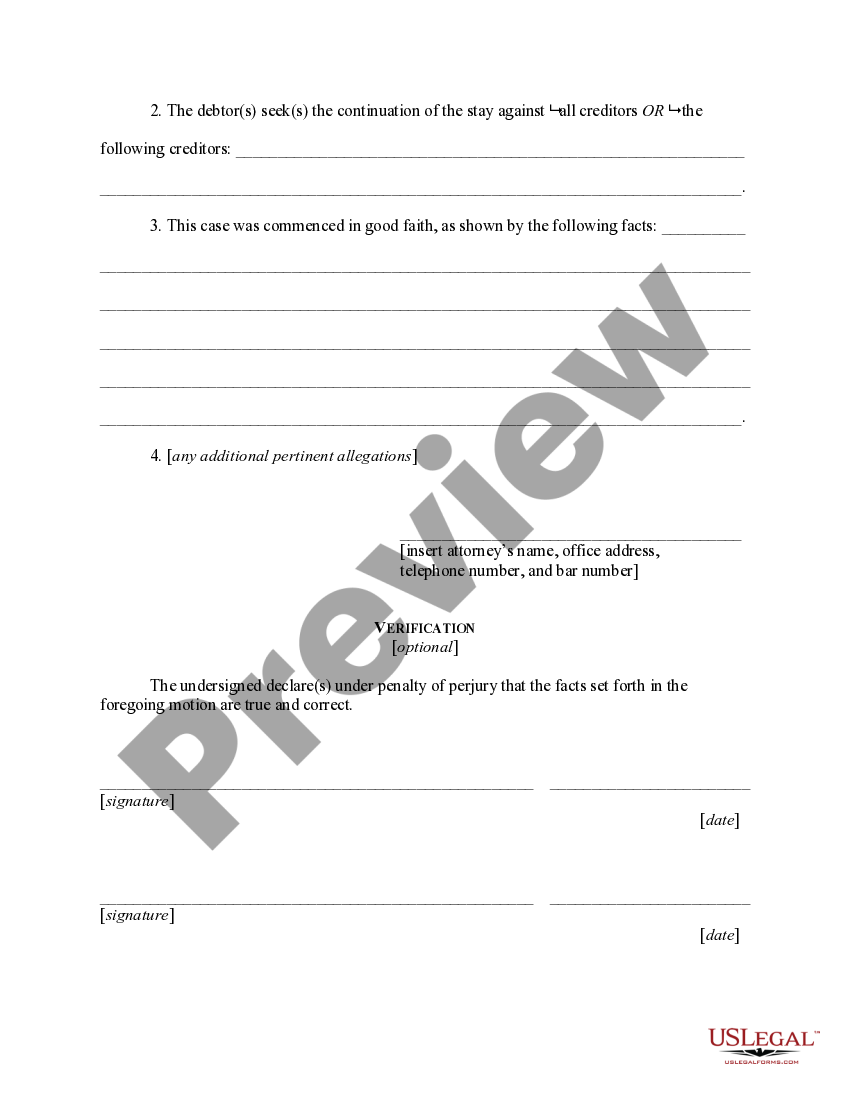 Debtor's motion to extend automatic stay Automatic Stay Order US