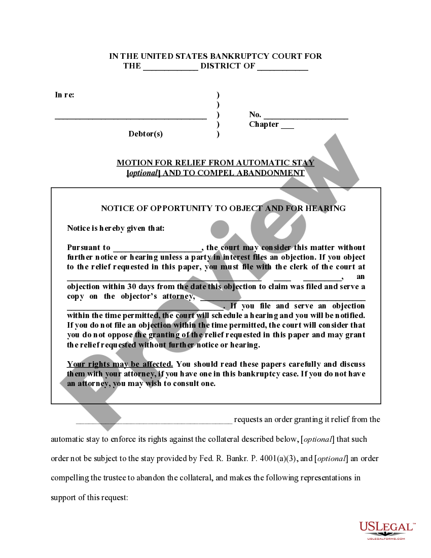 Motion for relief from stay regarding collateral Stay Notice Order