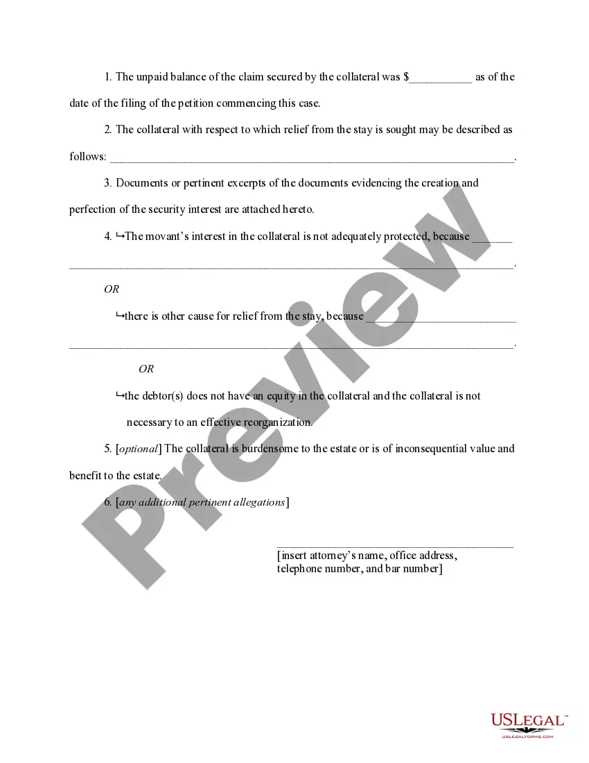 Get Motion for relief from stay regarding collateral - passive notice Preview Motion for relief from stay regarding collateral - passive notice