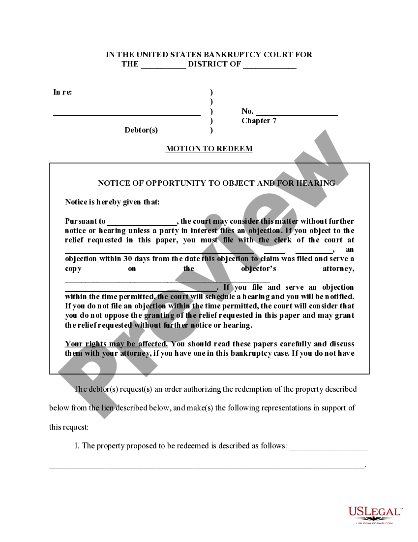 Motion to redeem US Legal Forms