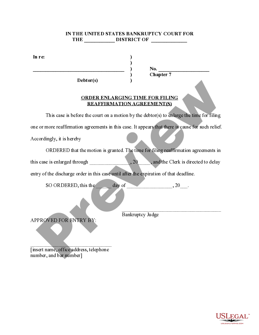 Order granting motion to enlarge time for filing reaffirmation agreements Granting Motion File