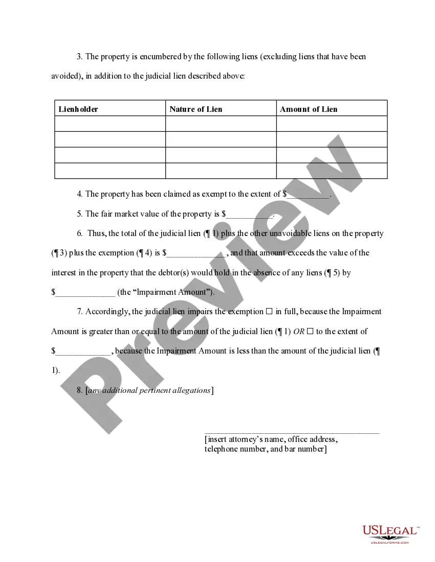Get Motion to avoid judicial lien - hearing Preview Motion to avoid judicial lien - hearing