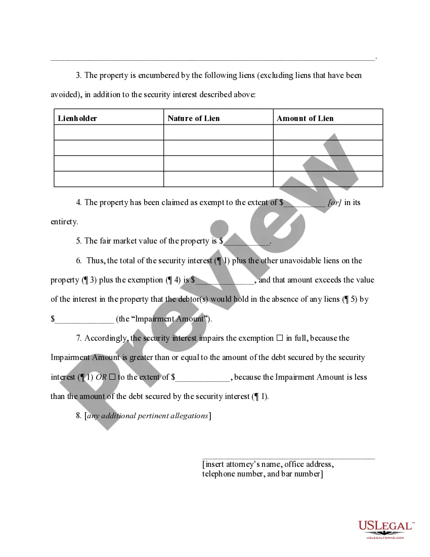 Get Motion to avoid nonpossessory nonpurchase-money security interest - hearing Preview Motion to avoid nonpossessory nonpurchase-money security interest - hearing