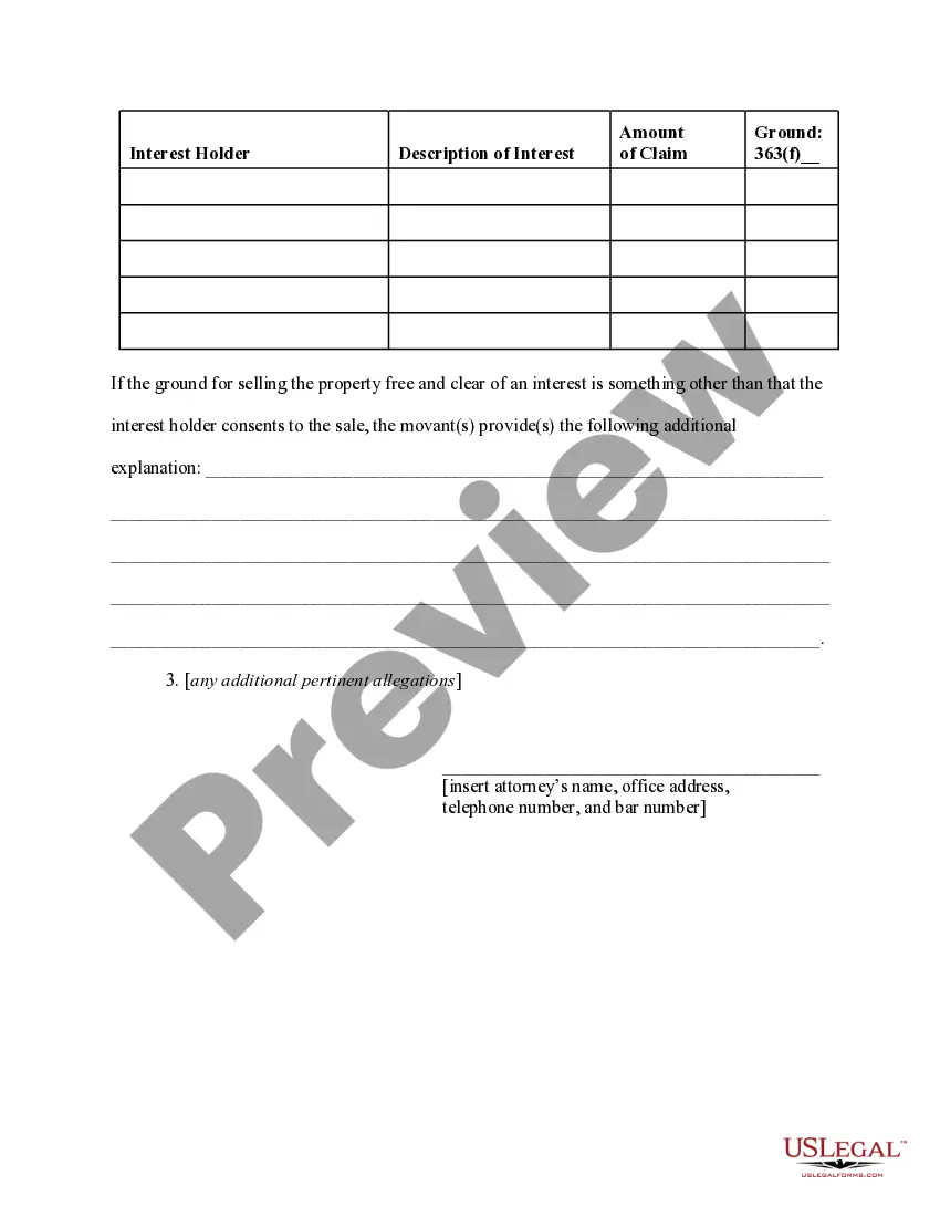 Get Motion to sell property free and clear Preview Motion to sell property free and clear