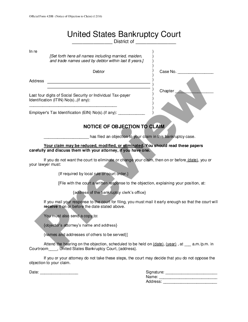 Objection to claim (passive notice) - Claim Notice Agreement | US Legal ...