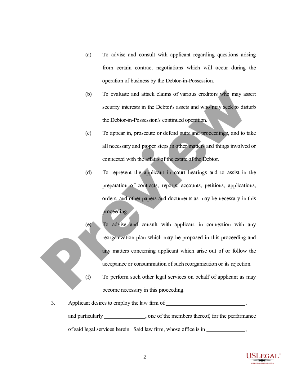 page 1 Application of Debtor in Possession to Employ Attorneys preview