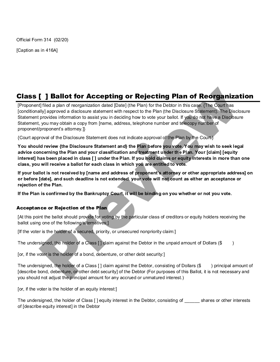 page 0 Ballot for Accepting or Rejecting Plan of Reorganization - Form 14 - Pre and Post 2005 Act preview