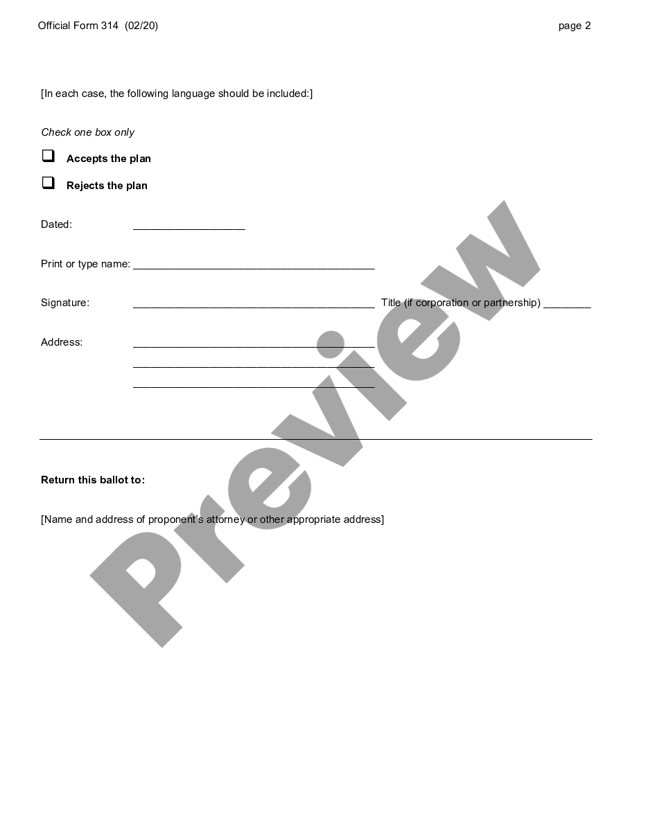 page 1 Ballot for Accepting or Rejecting Plan of Reorganization - Form 14 - Pre and Post 2005 Act preview