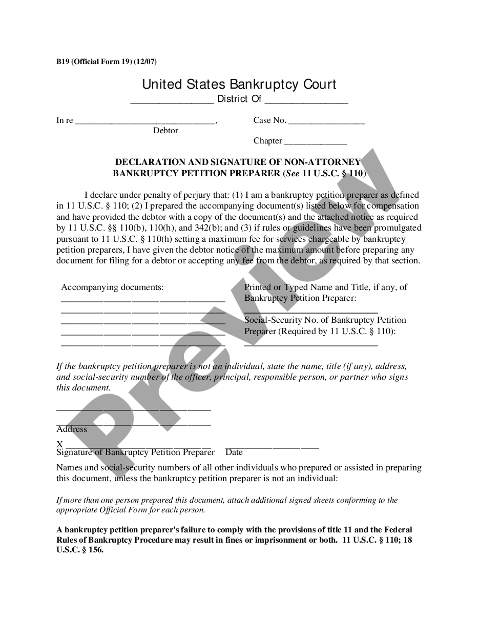 Certificate of Non Attorney Bankruptcy Petition Preparer Form 19