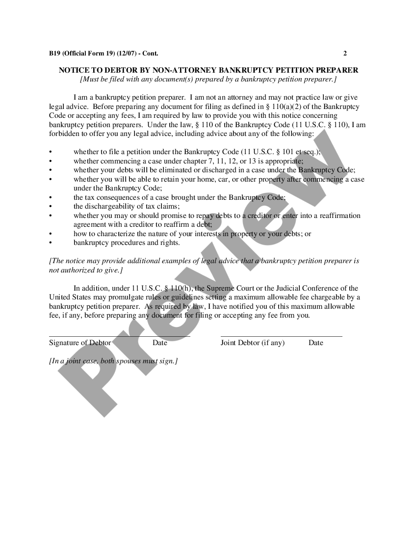 Certificate of Non Attorney Bankruptcy Petition Preparer Form 19