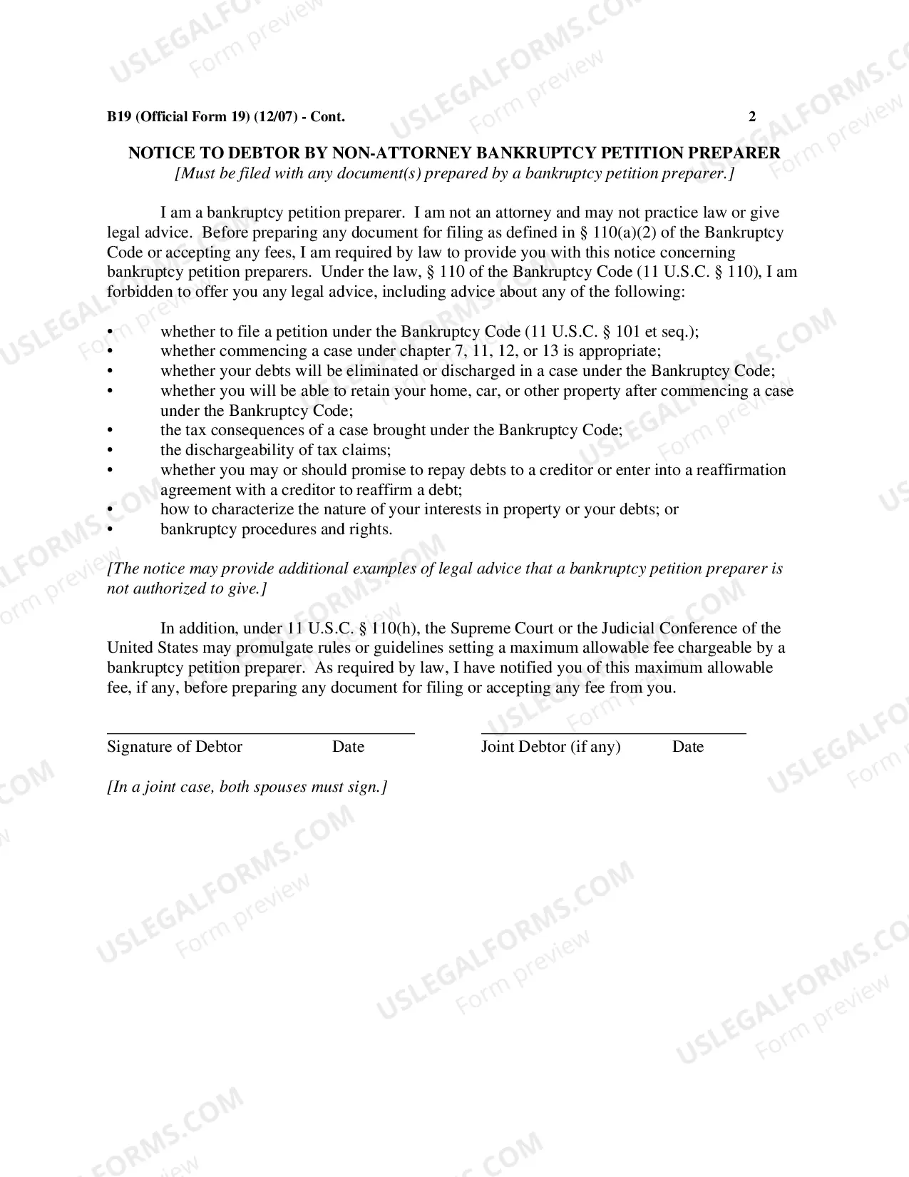 Preview Certificate of Non-Attorney Bankruptcy Petition Preparer - Form 19 - Post 2005 Act