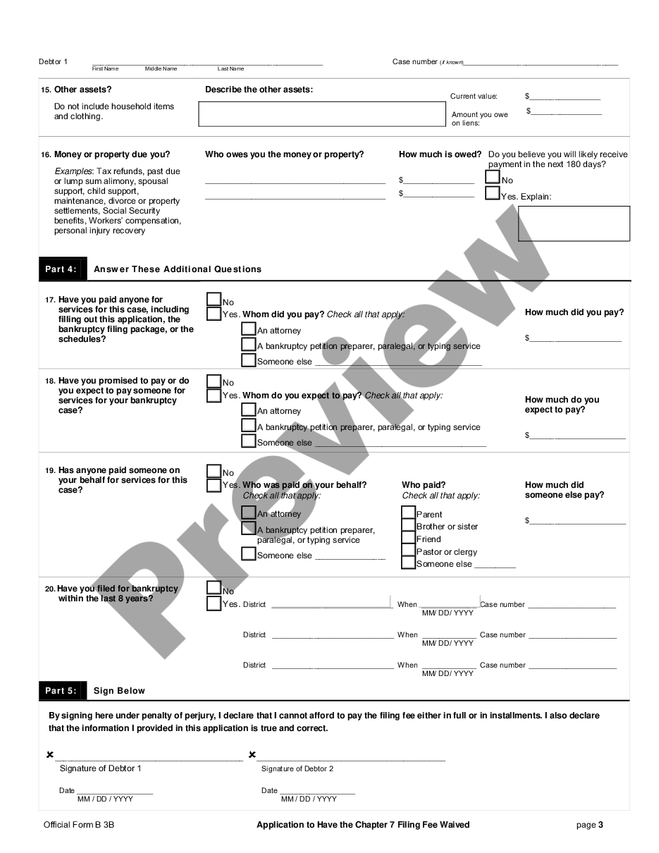 Application for Waiver of the Chapter 7 Filing Fee | US Legal Forms