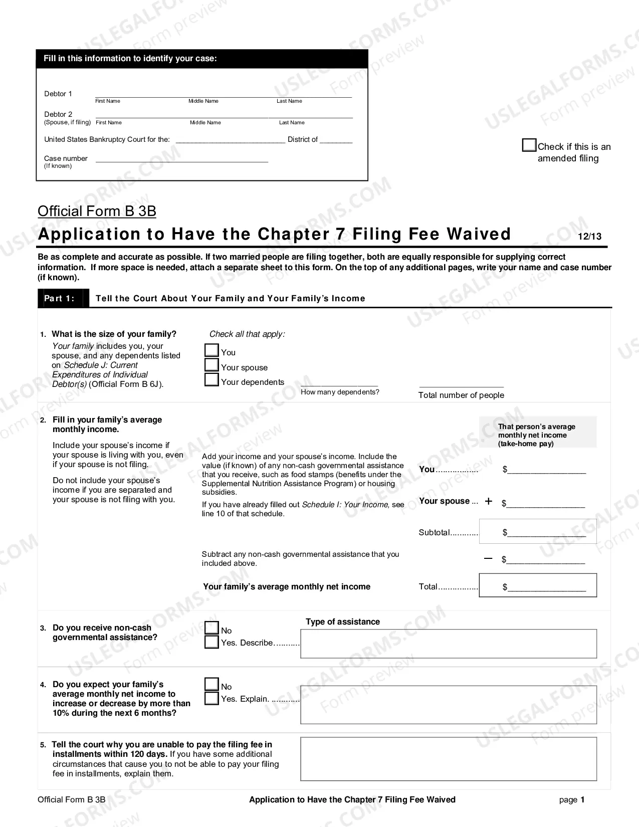Preview Application for Waiver of the Chapter 7 Filing Fee