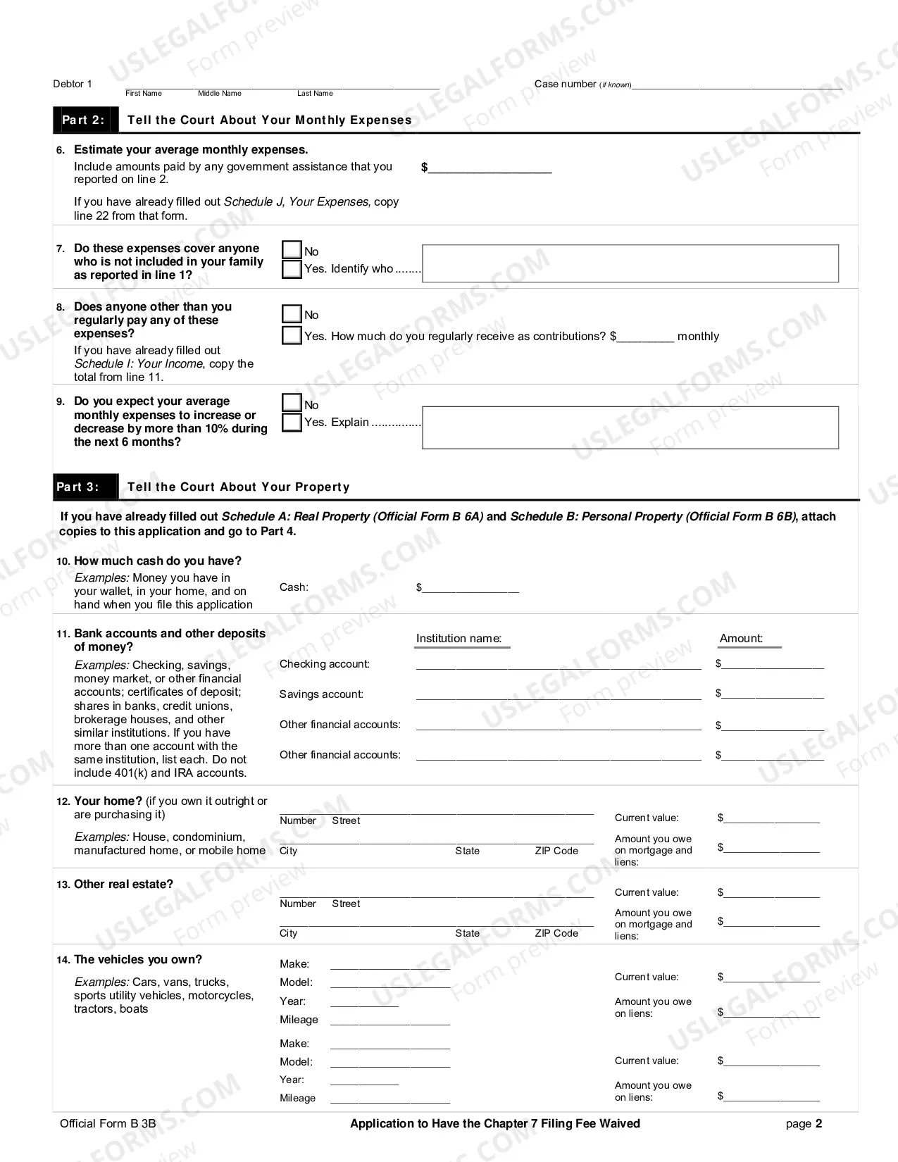 Preview Application for Waiver of the Chapter 7 Filing Fee