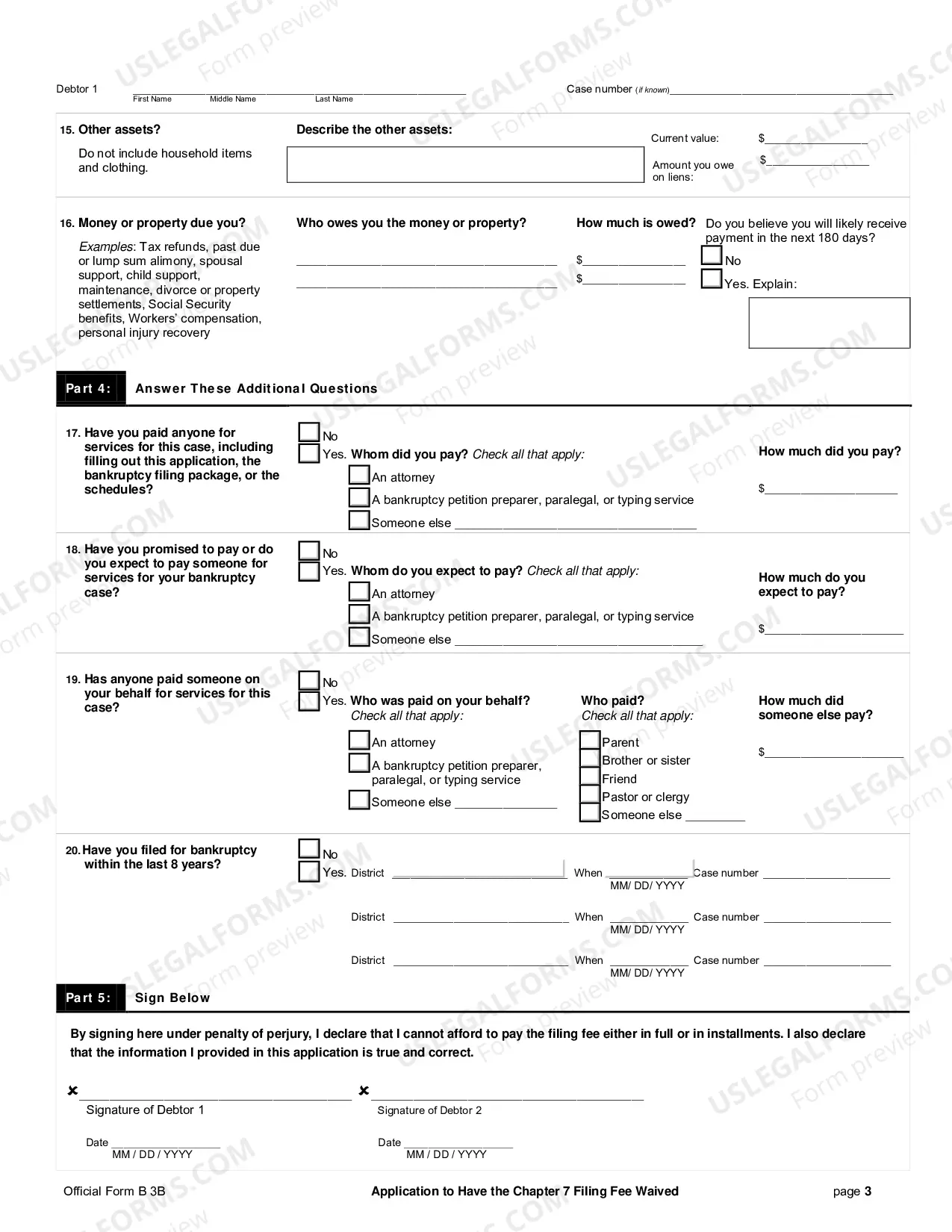 Preview Application for Waiver of the Chapter 7 Filing Fee