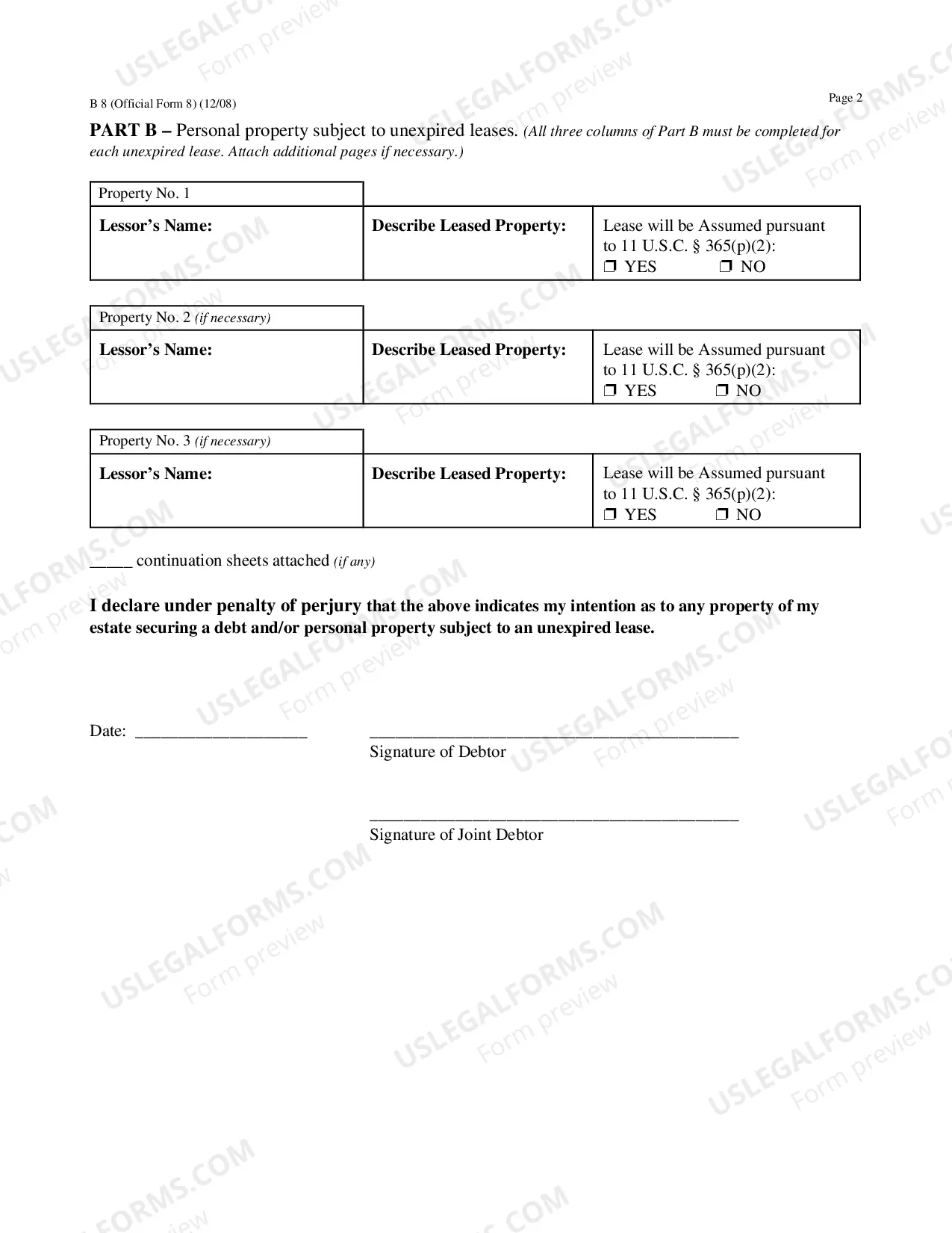 Preview Chapter 7 Individual Debtors Statement of Intention - Form 8 - Post 2005