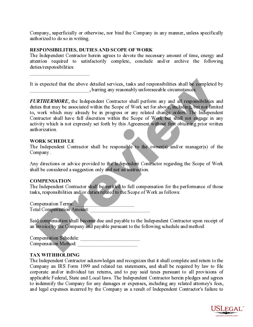 Preview Independent Contractor Agreement