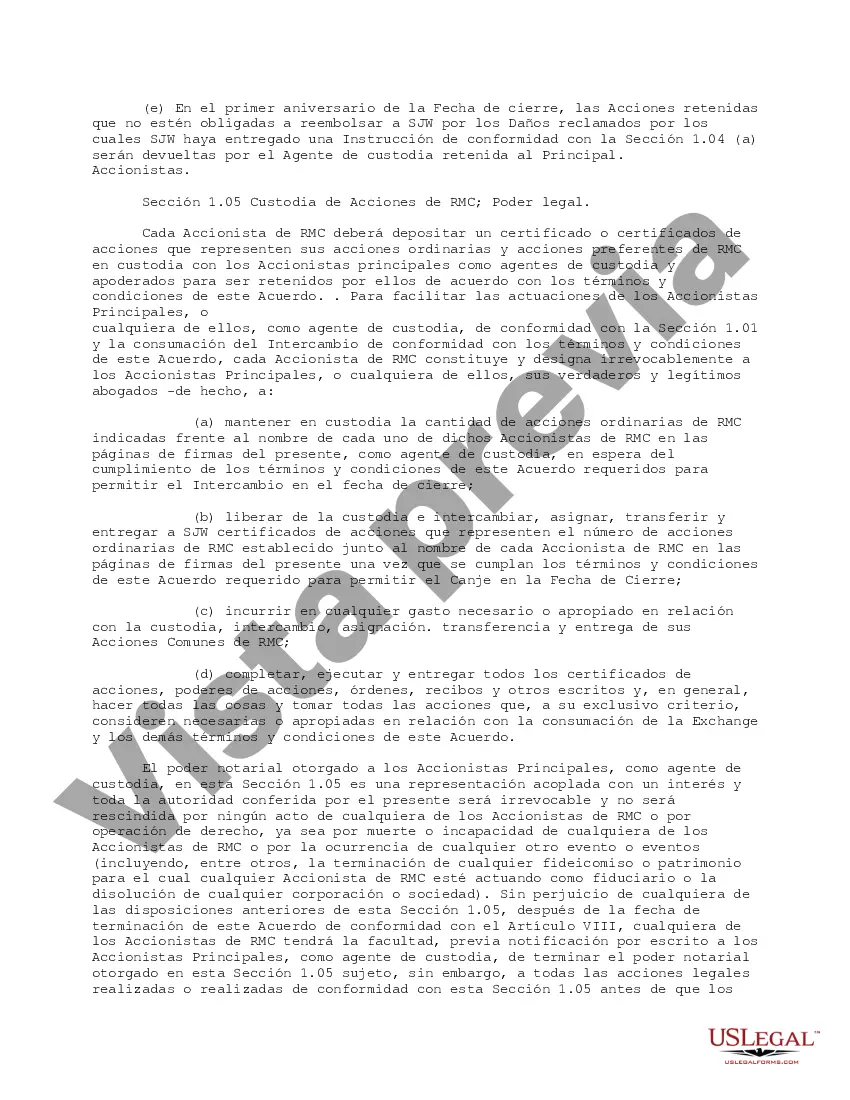 Preview Acuerdo bursátil de SJW Corp, Roscoe Moss Company y accionistas de RMC: solo texto