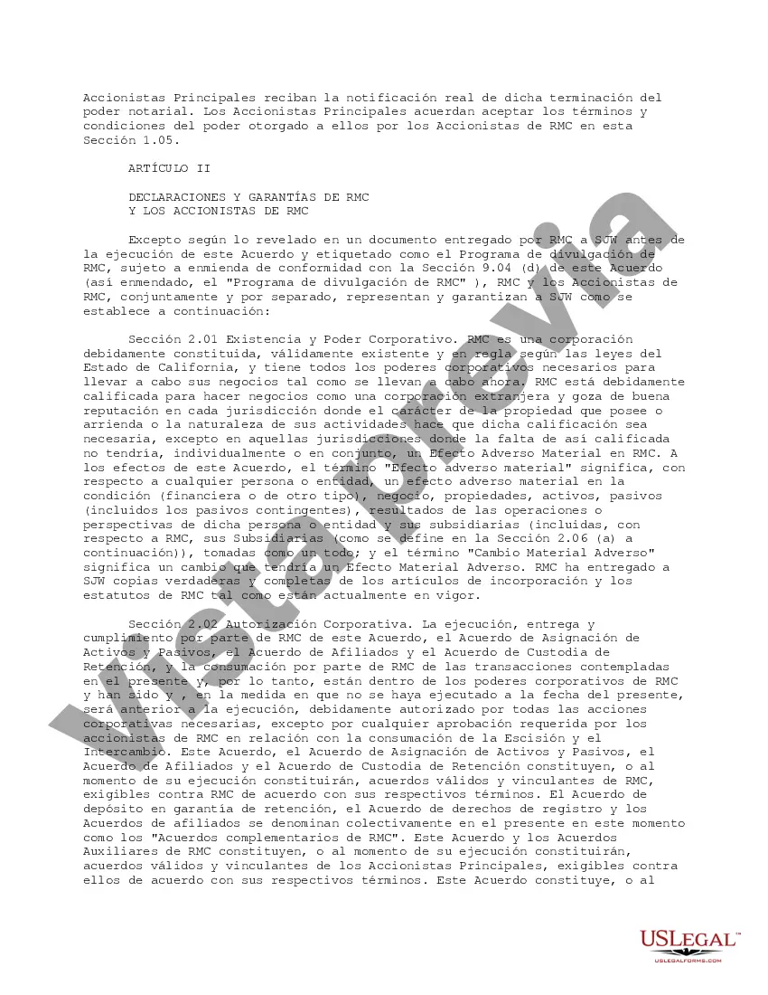 Preview Acuerdo bursátil de SJW Corp, Roscoe Moss Company y accionistas de RMC: solo texto