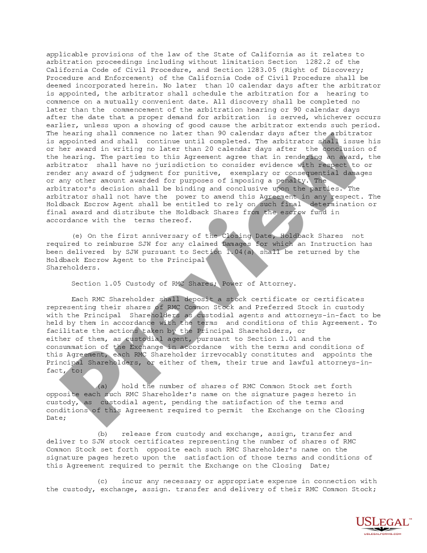 page 6 Stock Exchange Agreement by SJW Corp, Roscoe Moss Company, and RMC Shareholders - Text Only preview