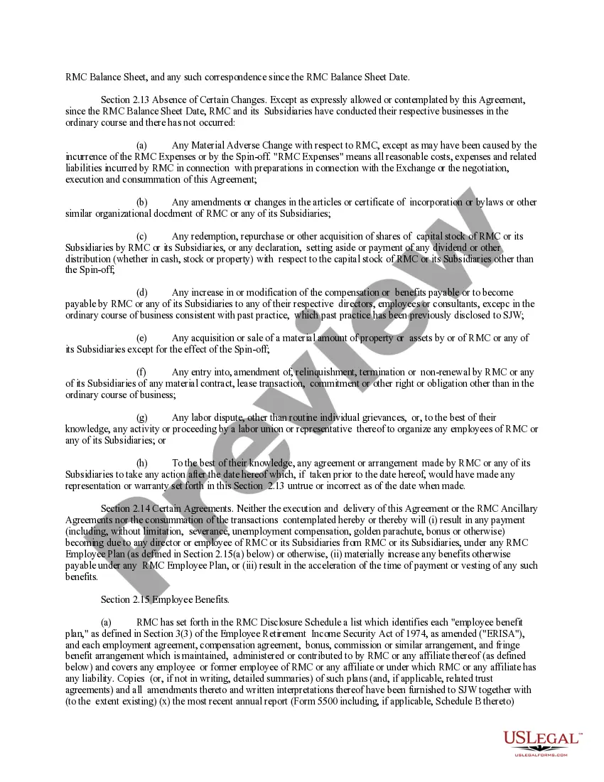 Get Stock Exchange Agreement by SJW Corp, Roscoe Moss Company, and RMC Shareholders - Text Only Preview Stock Exchange Agreement by SJW Corp, Roscoe Moss Company, and RMC Shareholders - Text Only