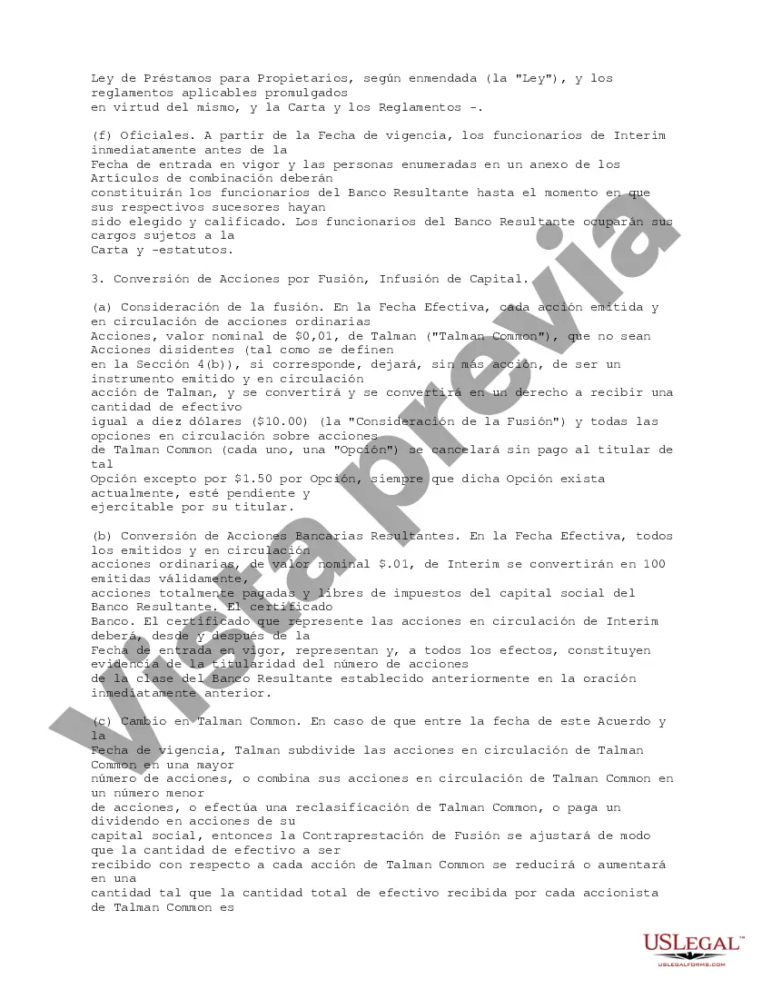 Preview Acuerdo actualizado y plan de fusión de ABN AMRO North America, Inc., La Salle Interim Bank y The Talman Home Federal Savings and Loan Assoc. de IL