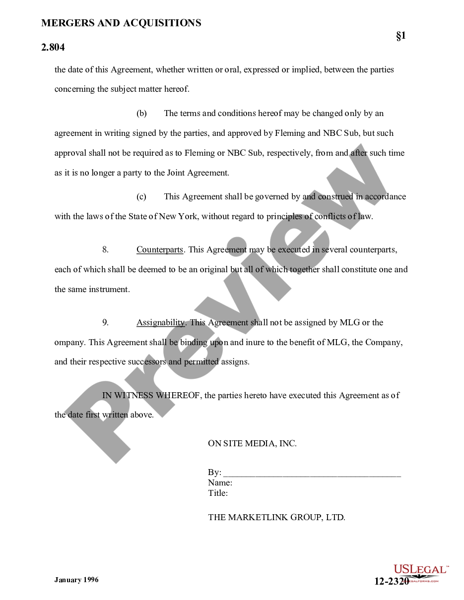 page 5 Sample Noncompetition Agreement between The MarketLink Group, Ltd., and On Site Media, Inc. preview