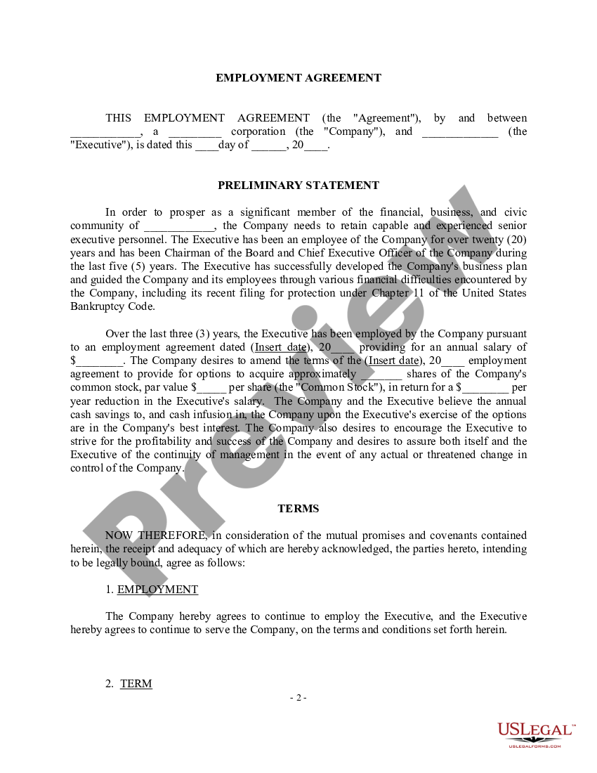 page 1 Amendment to Section 5(c) of Employment Agreement with copy of Agreement - Blank preview