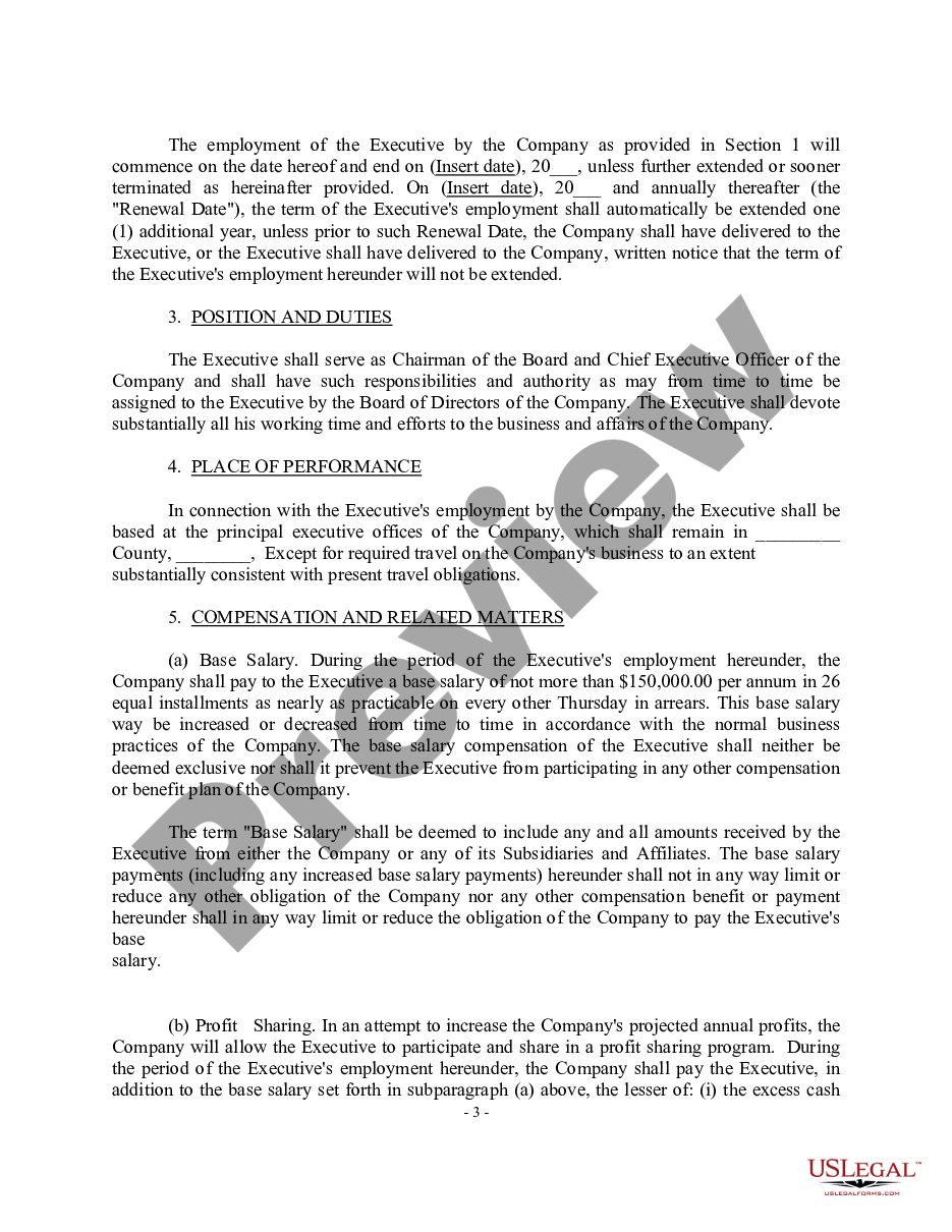 page 2 Amendment to Section 5(c) of Employment Agreement with copy of Agreement - Blank preview