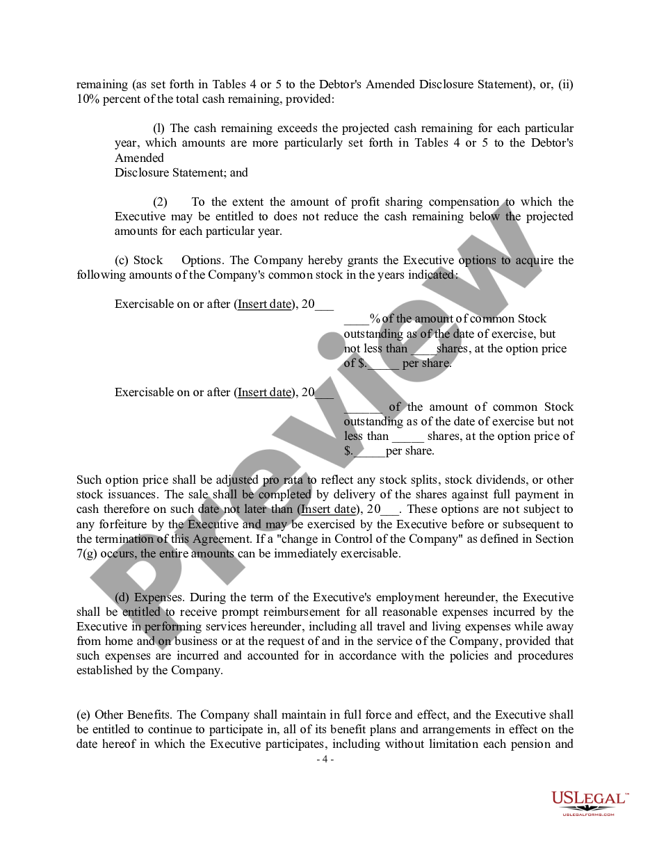 page 3 Amendment to Section 5(c) of Employment Agreement with copy of Agreement - Blank preview