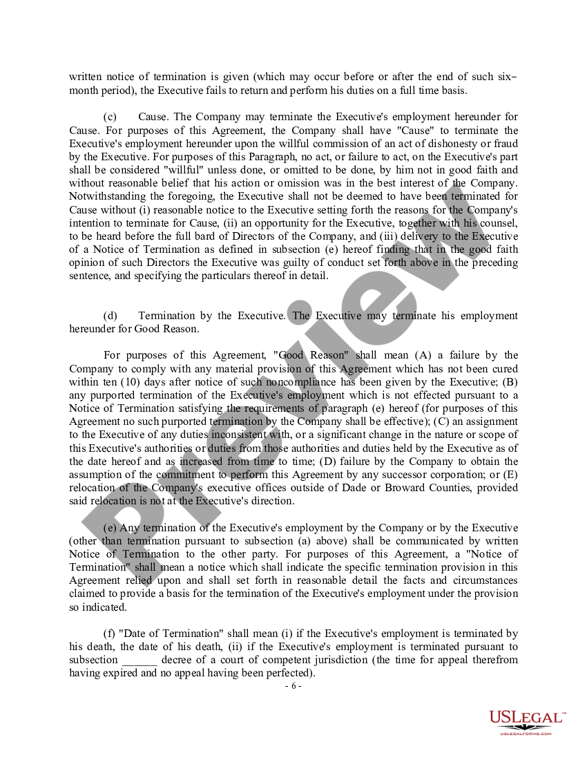 page 5 Amendment to Section 5(c) of Employment Agreement with copy of Agreement - Blank preview