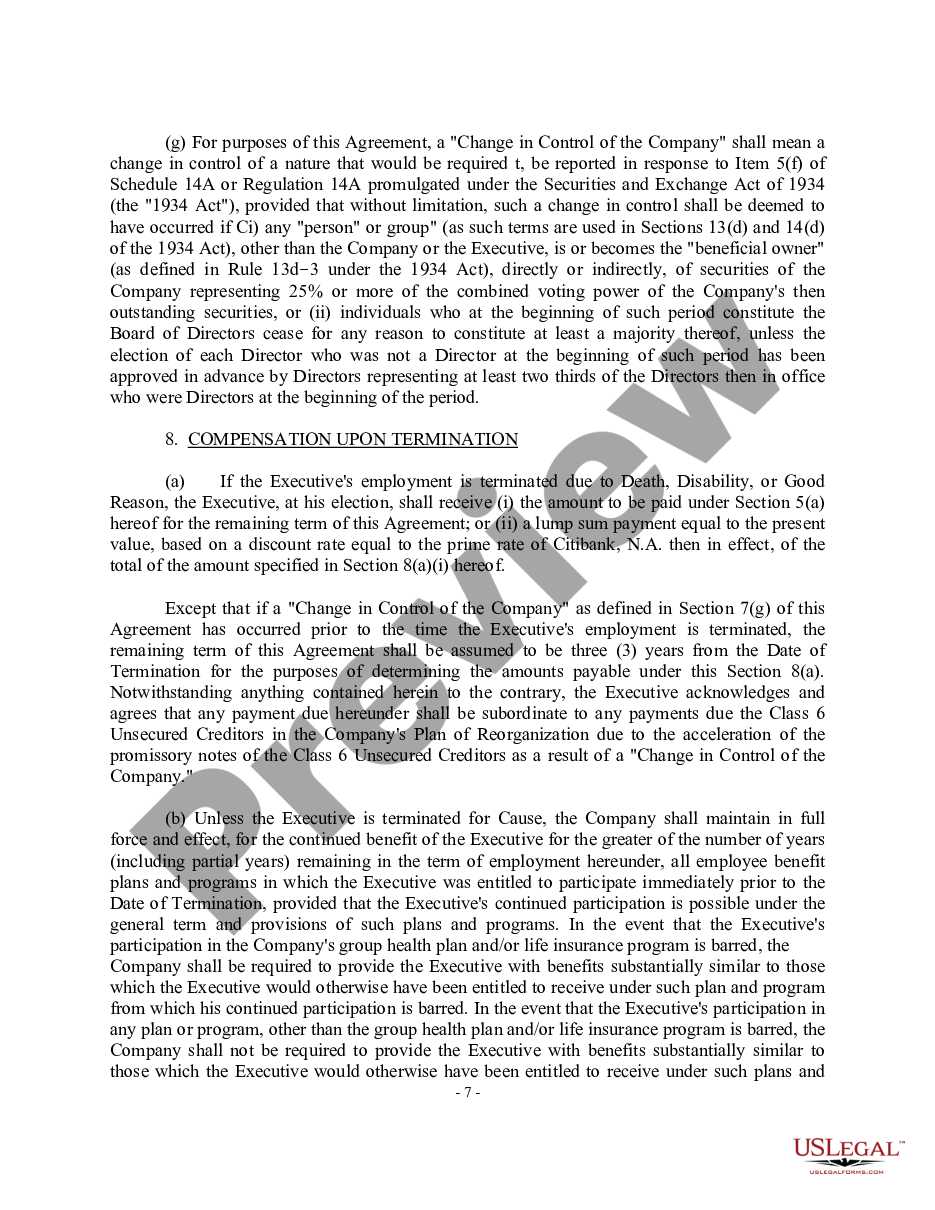 page 6 Amendment to Section 5(c) of Employment Agreement with copy of Agreement - Blank preview