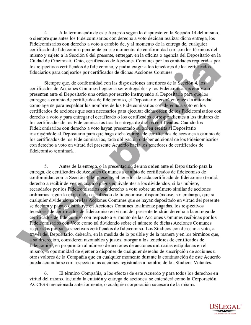 Preview Acuerdo de Fideicomiso de Votación entre Oce-van der Grinten, NY, Voting Trustees, The Central Trust Company NA y ACCESS Corp.