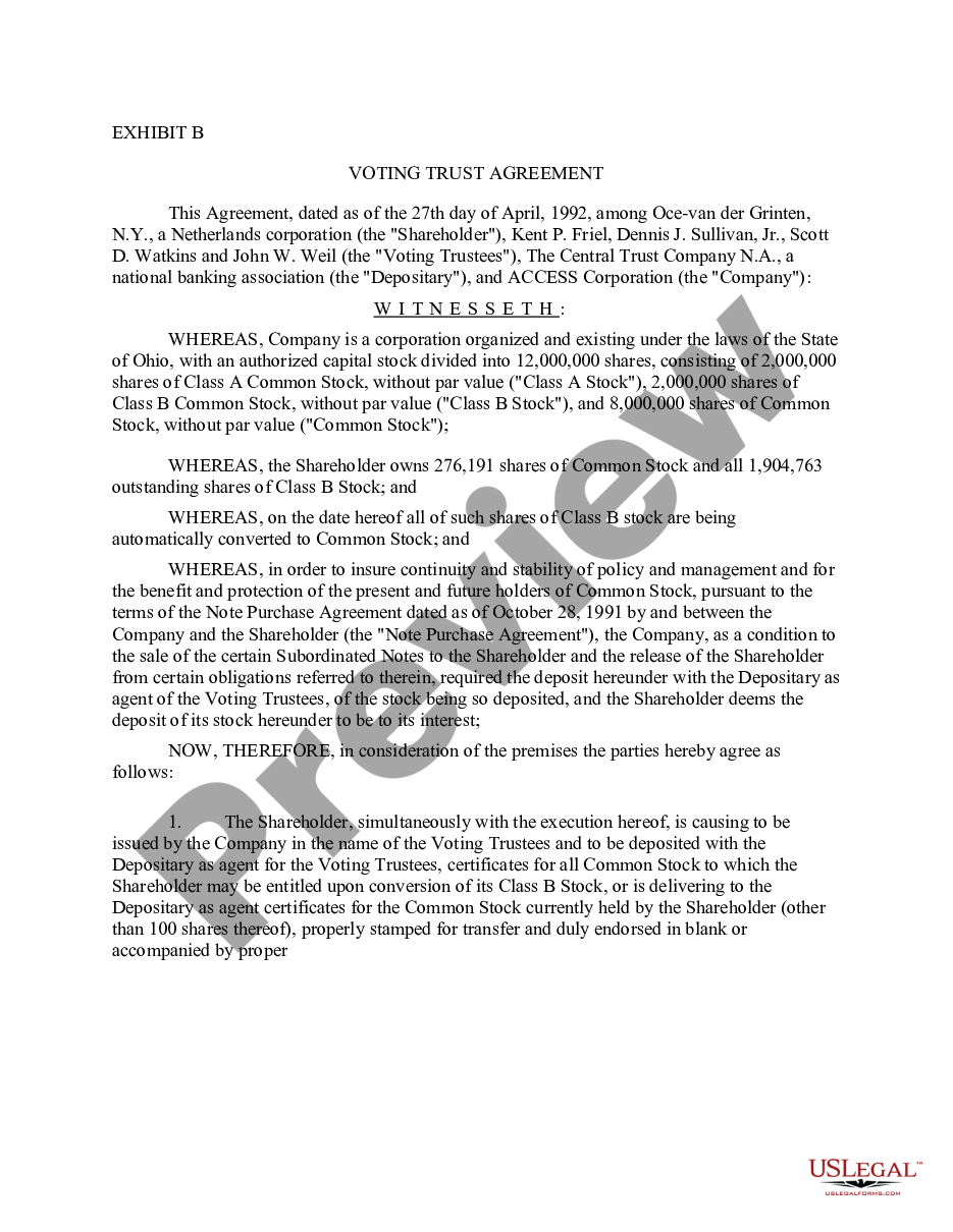 page 0 Voting Trust Agreement between Oce-van der Grinten, N.Y., Voting Trustees, The Central Trust Company N.A., and ACCESS Corp. preview