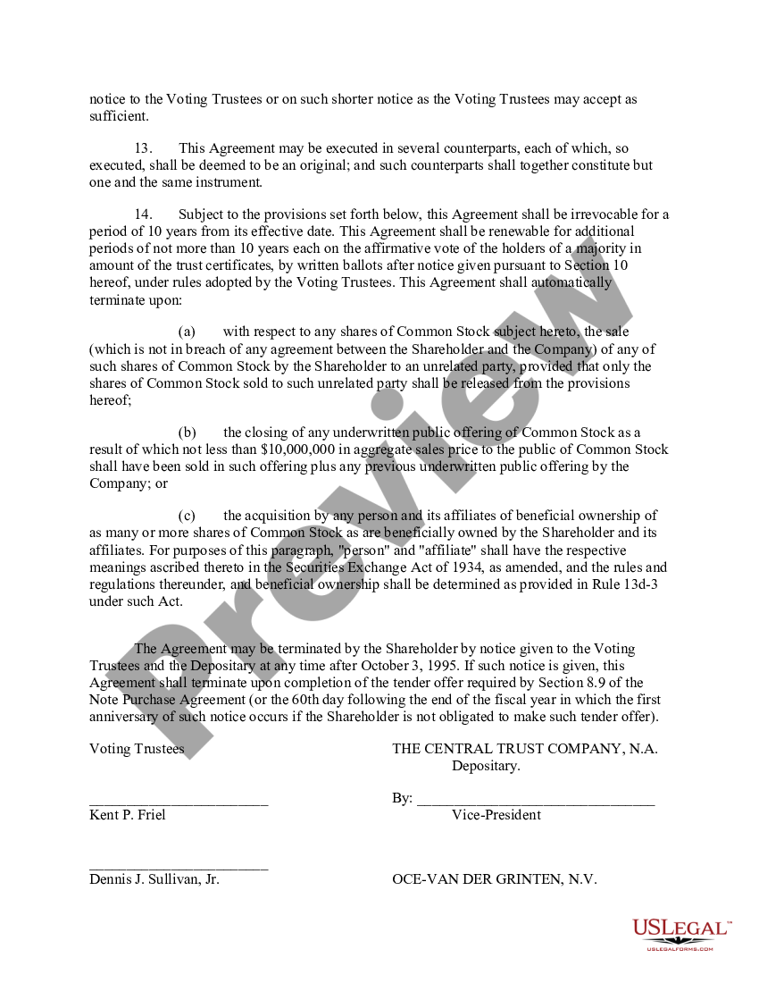 Arizona Voting Trust Agreement between Ocevan der Grinten, N.Y