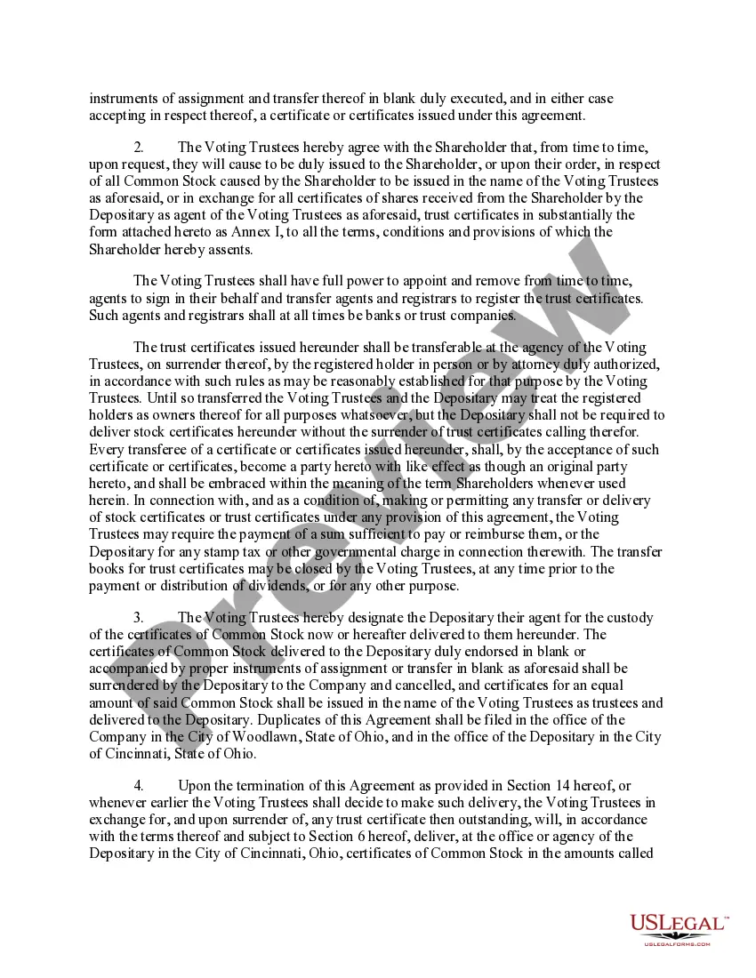 Get Voting Trust Agreement between Oce-van der Grinten, N.Y., Voting Trustees, The Central Trust Company N.A., and ACCESS Corp. Preview Voting Trust Agreement between Oce-van der Grinten, N.Y., Voting Trustees, The Central Trust Company N.A., and ACCESS Corp.