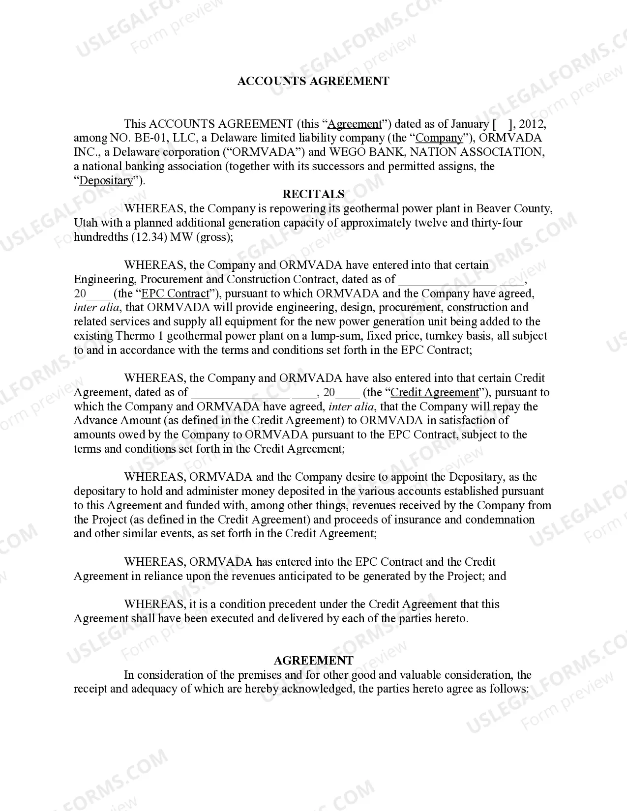 Preview Account Agreement